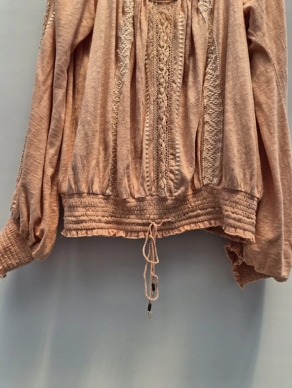Free People Silverlake Peasant Blouse Large Peach Fairycore 70s Boho Chic Lace